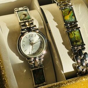 SACHI Silver and Green Bracelet Set